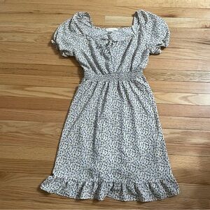 Monteau Los Angeles Mini Dress Womens Large White Blue Floral Print Coquette